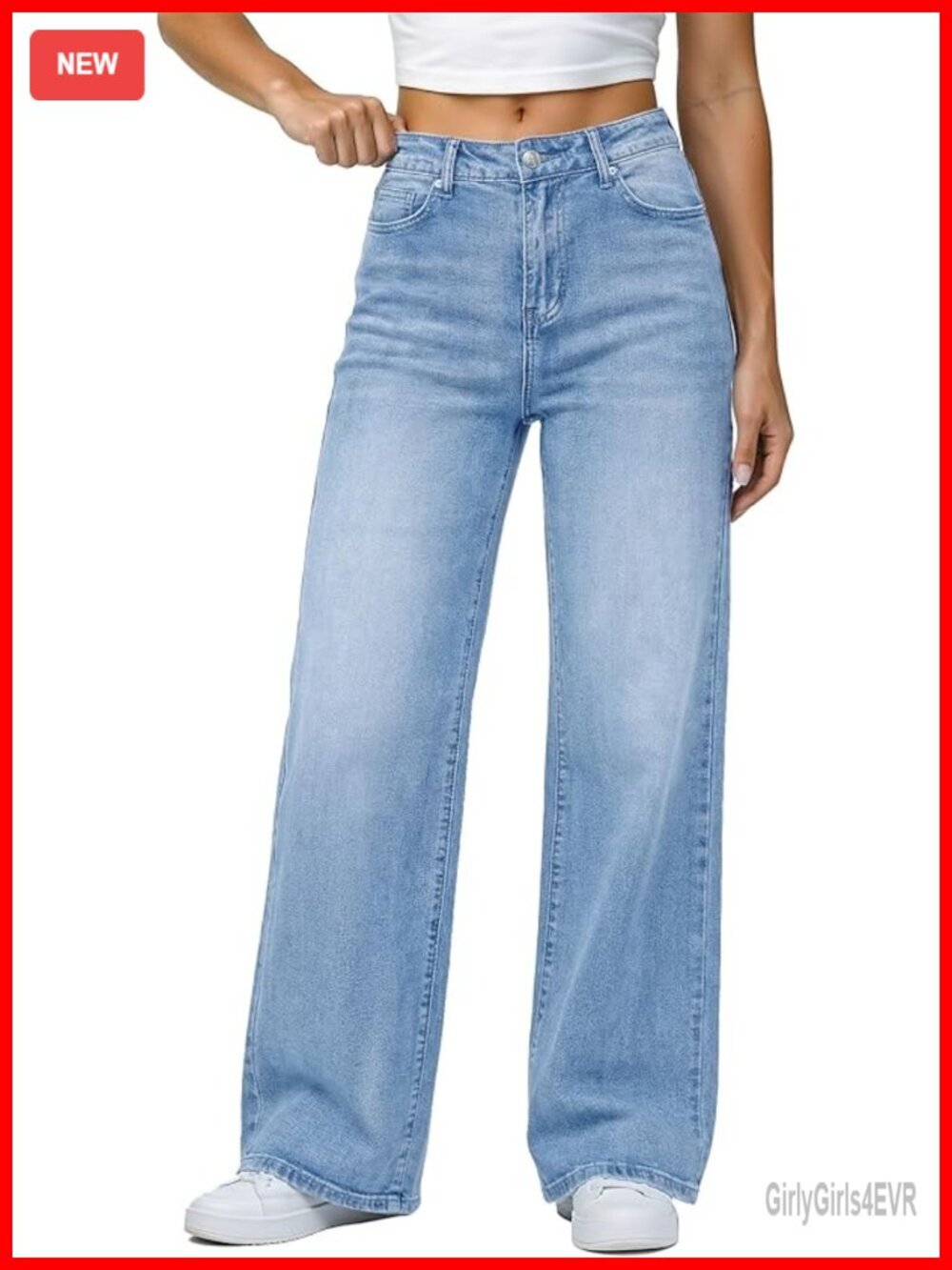 Wide Leg Jeans High Waisted Stretchy Denim Pants 90s Baggy Trouser Pockets